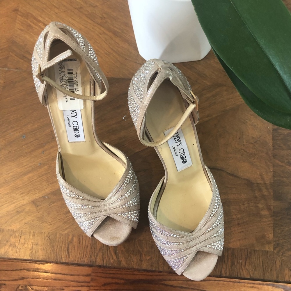 New Crystal-Embedded Jimmy Choo Open-Toe Kafta Pl… - image 4